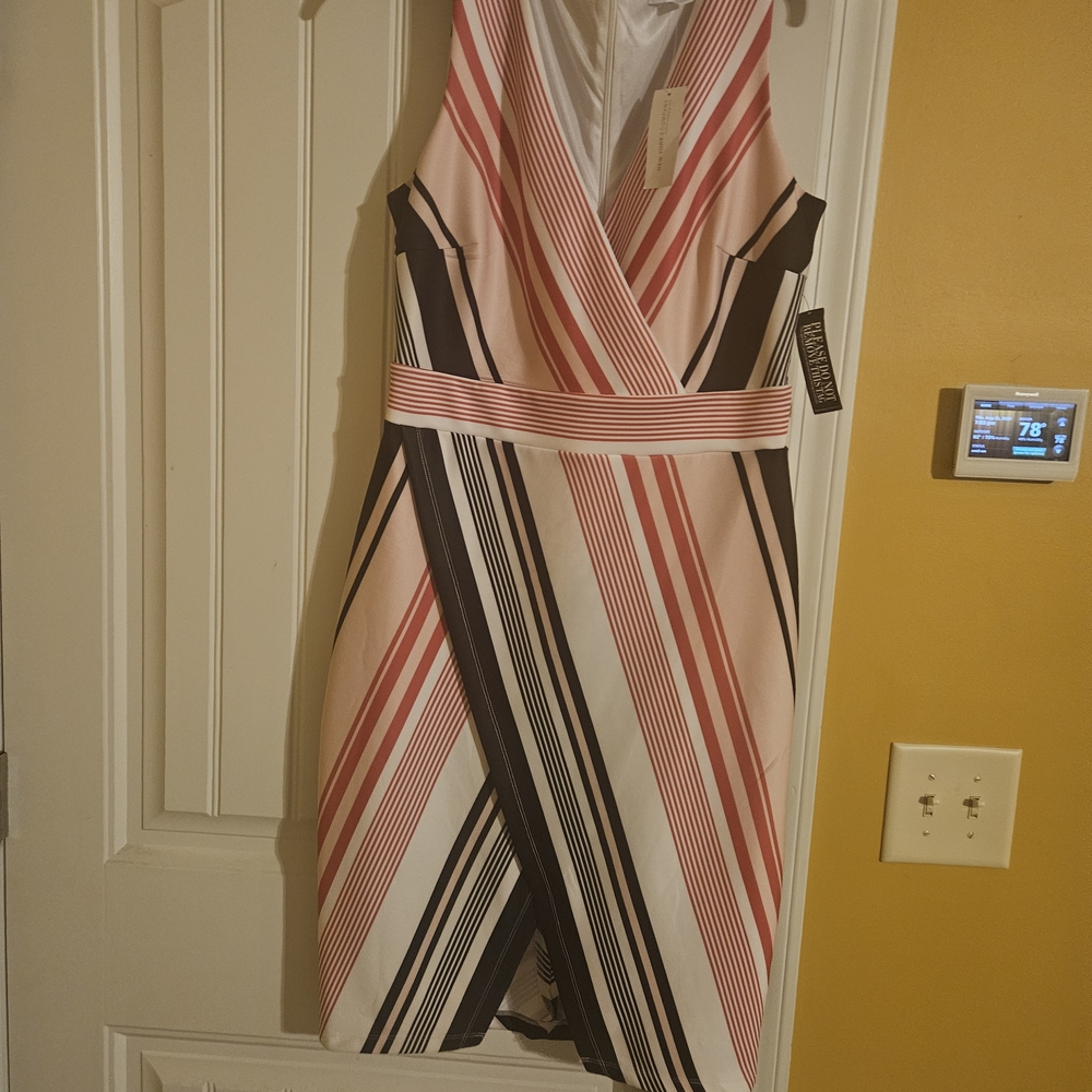 New York & Company Pink and Black Striped Mini Dress
